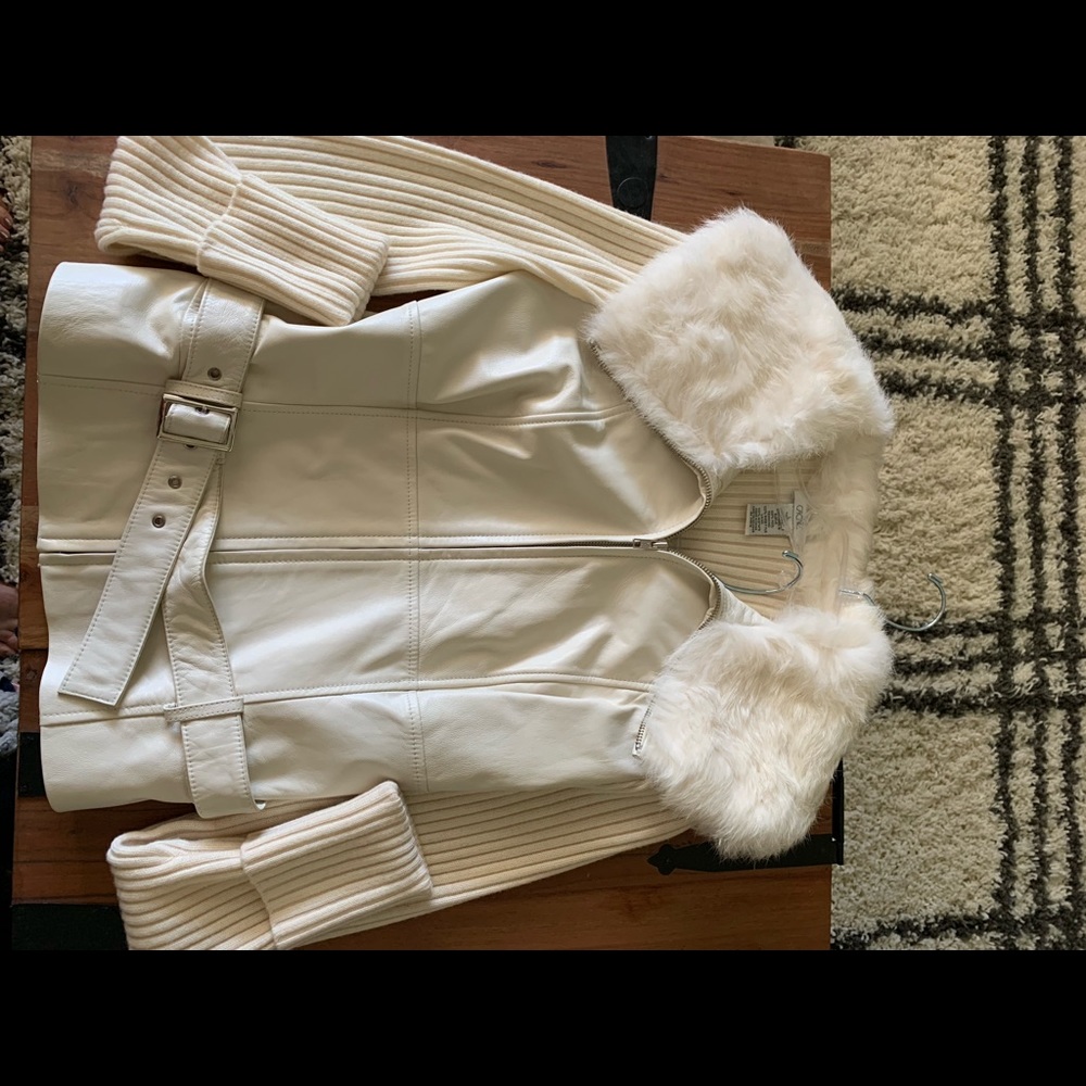 Leather jacket and skirt outfit